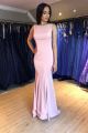 Charming Long Mermaid Pink Prom Evening Dress Boat Neckline Open Back