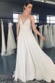 Chic A Line V Neck Spaghetti Straps Backless White Chiffon Beach Destination Wedding Dress