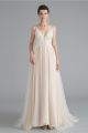 Chic Boho Champagne A Line Wedding Dress Spaghetti Straps Low Back With Lace Appliques