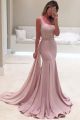Chic Long Pink Mermaid Prom Evening Dress One Shoulder Open Back With Crystal Beaded Belt