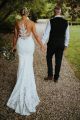 Chic Mermaid Illusion Neckline Sheer Back White Lace Beach Destination Wedding Dress