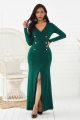 Chic Trumpet V Neck Long Sleeve High Slit Green Midi Formal Women Party Dress With Buttons