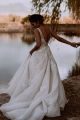 Classic A Line V Neck Backless White Organza Wedding Dress With Appliques