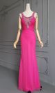 Classic Mermaid Corset Long Fuchsia Chiffon Rhinestone Beaded Prom Party Dress