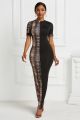 Classic Sheath High Neck Short Sleeve Snakeskin Pattern Midi Women Dress