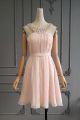 Cute A Line Short Pink Chiffon Beaded Prom Cocktail Dress Scoop Sleeveless