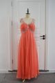 Empire Beaded Prom Party Dress V Neck Open Back Coral Chiffon With Crystals