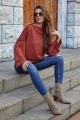Dusty Rose Women Casual Outfit High Neck Long Sleeve Autumn Winter Basic Tees