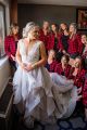 Elegant Ball Gown Illusion Neckline Lace Top Dusty Rose Organza Ruffles Wedding Dress
