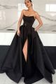 Elegant Black Ball Gown Prom Party Dress Sleeveless Side Slit With Belt