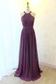 Elegant Long A Line Scoop Purple Chiffon Pleated Prom Evening Dress