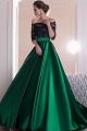 Elegant Long Green Ball Gown Prom Party Dress Off The Shoulder 3 4 Sleeves With Black Lace