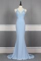 Elegant Long Mermaid Beaded Blue Prom Party Dress With Lace Appliques Open Back
