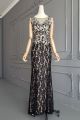 Elegant Long Mermaid Black Lace Beaded Prom Evening Dress Illusion Neckline Sleeveless