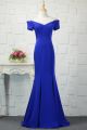 Elegant Long Mermaid Royal Blue Prom Evening Dress Off The Shoulder Short Sleeves