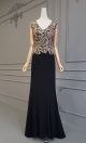 Elegant Mermaid Long Black Chiffon V Neck Sleeveless Beaded Mother Of The Brides Dress