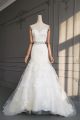 Elegant Mermaid Long Ivory Lace Pearl Beaded And Tiered Wedding Dress With Sash