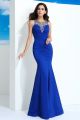 Elegant Royal Blue Mermaid Prom Evening Dress Scoop Sheer Back With Appliques Crystals