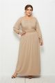 Elegant Long Sleeve Nude Jersey A Line Spring Fall Plus Size Clothing Maxi Casual Dress