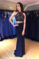 Elegant Two Pieces Navy Blue Lace Beaded Prom Evening Dress With Cutout