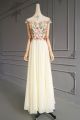 Fairy Long A Line Daffodil Chiffon Cut Out Floral Prom Evening Dress With Cap Sleeves