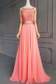 Fairy Long A Line Watermelon Chiffon Beaded Prom Evening Dress With Open Back