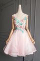 Fairy Tale V Neck Short Mini Ball Gown Pink Organza Beaded Floral Cocktail Party Dress With Embroidery