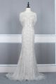 Fantastic Long Mermaid Grey Lace Beaded Fringe Prom Party Dress Scoop Cap Sleeves