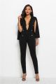 Fashion Deep V Neck Long Sleeve Black Bodysuit Formal Occasion Jumpsuit With Cape Buttons