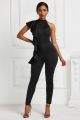Fashion High Neck Sleeveless Black Bodysuit Formal Occasion Jumpsuit With Ruffles