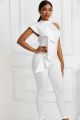 Fashion High Neck Sleeveless White Bodysuit Formal Occasion Jumpsuit With Ruffles