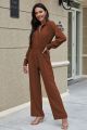 Fashion Jumpsuit Long Sleeve Brown Women Bodysuit Wide Leg Pants Romper With Buttons
