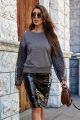 Fashion O Neck Dotted Tulle Long Sleeve Grey Casual Outfit Women Sweater