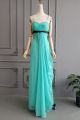 Flowing Long Turquoise Chiffon Ruched Prom Evening Dress With Spaghetti Straps 