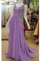 Gorgeous V Neck Sheer Back Lilac Chiffon Draped Prom Dress With Bow