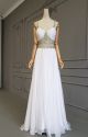 Gorgeous A Line Long White Chiffon Rhinestone Beaded Prom Evening Dress With Straps