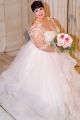 Gorgeous Ball Gown Sweetheart Lace Sleeves Tulle Ruffles Plus Size Wedding Dress