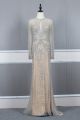 Gorgeous Long Mermaid Champagne Tulle Beaded Prom Party Dress Scoop Long Sleeves