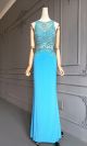 Gorgeous Sheath Scoop Sleeveless Long Blue Jersey Crystal Beaded Prom Evening Dress
