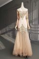 Graceful Long Mermaid Peach Lace Tulle Beaded Prom Party Dress With Low Back