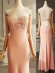 Graceful Long Mermaid Sweetheart Peach Lace Jersey Pearl Prom Evening Dress With Cutouts