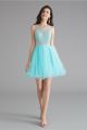 Lovely Short Mini A Line Aqua Tulle Prom Cocktail Dress With Rhinestones