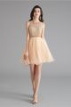 Lovely Short Mini A Line Champagne Tulle Prom Cocktail Dress With Rhinestones