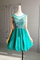 Lovely Short Mini Puffy Green Tulle Lace Beaded Cocktail Party Dress