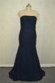 Mermaid Plus Size Evening Prom Dress Boat Neck Cap Sleeve Keyhole Open Back Navy Chiffon Crystal Beaded