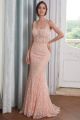 Mermaid Square Neck Backless Blush Pink Colored Lace Wedding Dress With Pearls Flowers