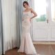 Mermaid Square Neck Open Back Blush Pink Tulle Glitter Wedding Dress With Detachable Train 1