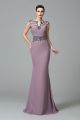 Modest Long Mermaid Lilac Prom Party Dress High Neck Cap Sleeves With Beading