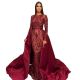 Modest Sequined Burgundy Mermaid Saudi Arabia Prom Evening Dresses Long Sleeves 2020 Party Gowns