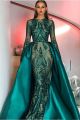 Modest Sequined Green Mermaid Saudi Arabia Prom Evening Dresses Long Sleeves 2022 Party Gowns